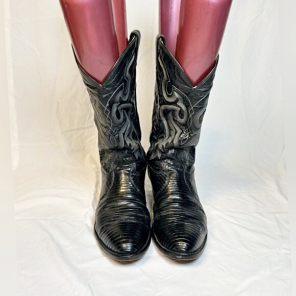 Vintage Tony Lama Mens Black Leather Teju Lizard Cowboy Western Boots~10~ - Picture 3 of 10